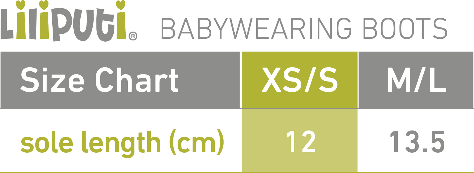 babywearing booties size chart